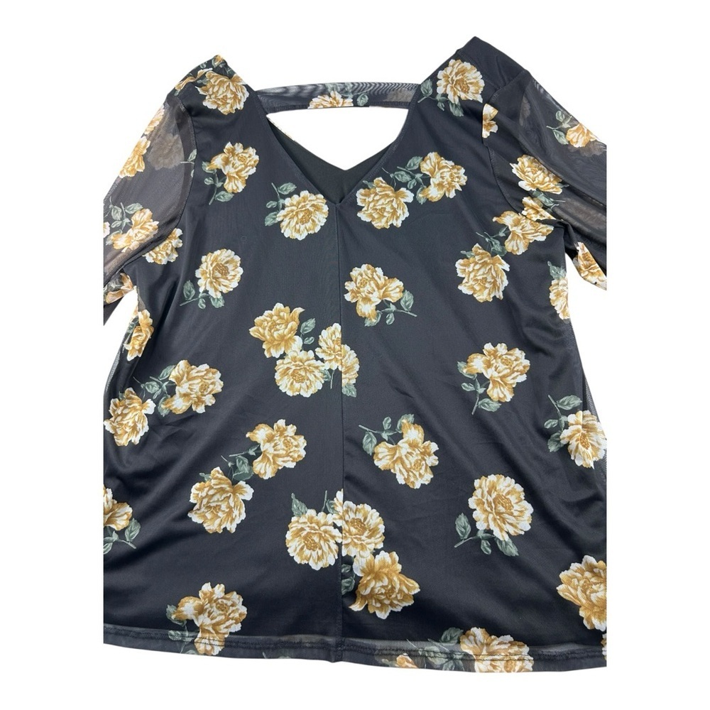Torrid Floral Mesh Blouse Size 3 Black Yellow Long Sleeve Plus Size - Picture 7 of 10